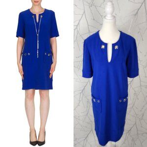Joseph Ribkoff Royal Blue Stretch Knit Grommet Midi Dress